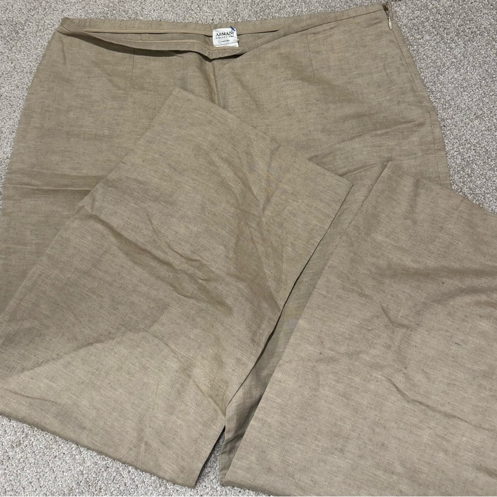 NWT Armani Collezioni Bergdorf Goodman Cotton Linen Beige Wide Leg Pants size 12